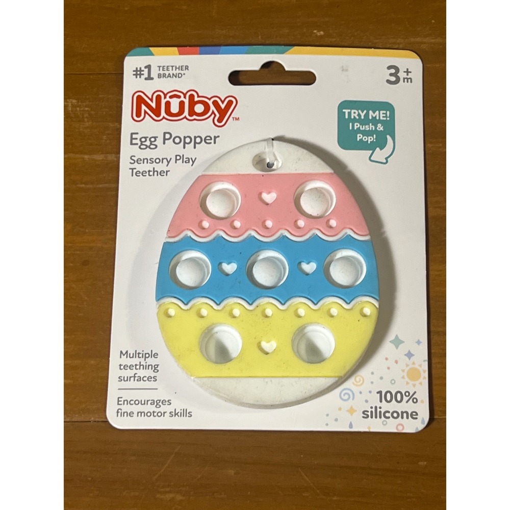 Nuby Egg Popper Sensory Play Teether 100% Silicone Pastel Easter Egg Toy 3m+